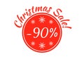 Christmas sale badge, tag or sticker. Xmas discount label. 90 percent price off. Promo banner and advertising design element. Royalty Free Stock Photo